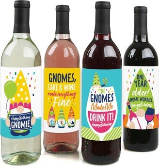 Big Dot Of Happiness Gnome Birthday - Party Decor - Wine Bottle Label Stickers - 4 Ct