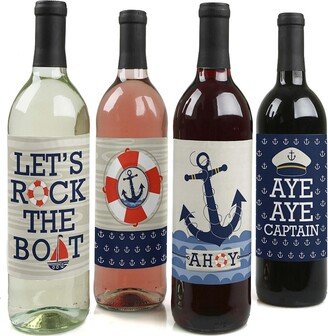 Big Dot Of Happiness Ahoy - Nautical - Party Decor - Wine Bottle Label Stickers - 4 Ct