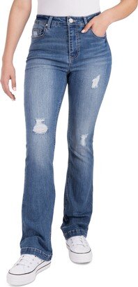 Juniors' High-Rise Distress Bootcut Jeans