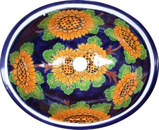 Mexican Talavera Sink Oval Drop in Handcrafted Ceramic - Sunflowers2