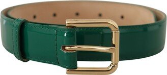 Green Patent Leather Logo Engraved Buckle Women's Belt