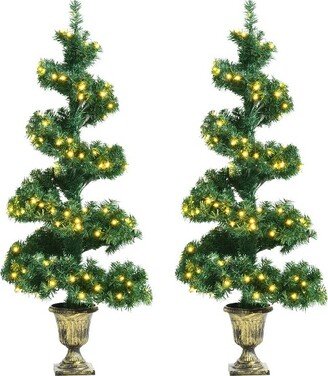 Set of 2 Pre-lit Spiral Artificial Christmas Entrance Tree 4FT w/ 150 LED Lights