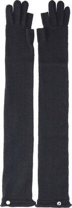 Distressed Knitted Elbow-Length Pull-On Gloves
