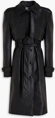 Belted faux leather trench coat