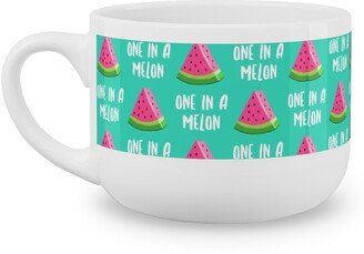 Mugs: One In A Melon - Watermelon - Pink On Teal Latte Mug, White, 25Oz, Green