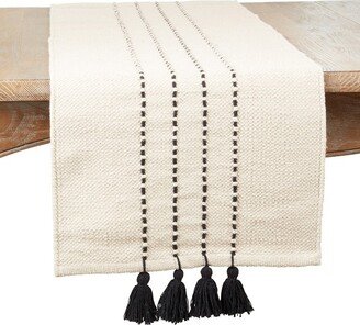 Saro Lifestyle Stripe Design Table Runner with Tassels, 16x72, Black