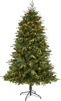 Wellington Spruce Natural Look Artificial Christmas Tree with 300 Clear Led Lights and Pine Cones