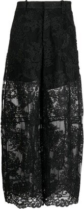 Corded-Lace Wide-Leg Trousers