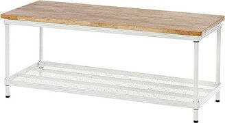 MeshWorks 2 Tier Wood Top Metal Storage Shelving Unit Rack for Kitchen, Office, and Garage Organization, 47.2” x 17.7” x 17.7,” White