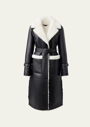 Sabreen Mixed Media Medium-Down Trench Coat with Shearling Lining