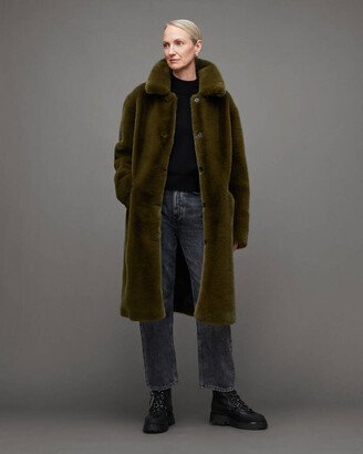 Sora Recycled Faux Fur Relaxed Fit Coat - Khaki Green