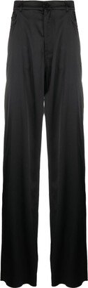 Black Wide Leg Stretch Satin Trousers