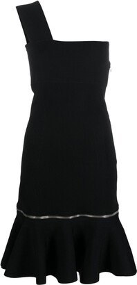 Zip-Detail One-Shoulder Dress