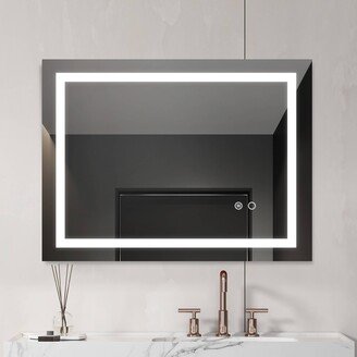 AWZTOO 32 x 24 Inch Bathroom Vanity Mirror With LED Lights Lighted Makeup Mirror Wall Mounted Anti-Fog Dimmable Touch Sensor Frameless