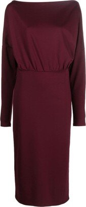 Draped Long-Sleeve Midi Dress-AB