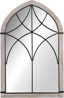 Homcom 36.5 x 23.5 Large Farmhouse Wall Mirror, Arch Window Mirror for Wall Decor in Living Room, Bedroom, Entryway, Rustic Wood Grain