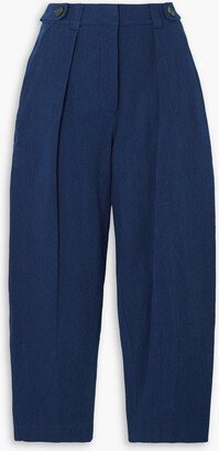 Cropped pleated cotton-twill tapered pants