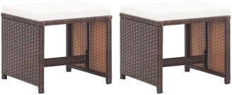 Patio Stools 2 pcs with Cushions Poly Rattan Brown