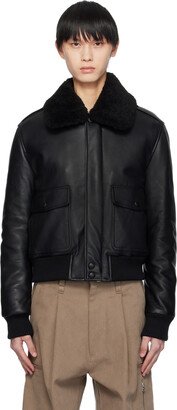 Black Padded Leather Bomber Jacket