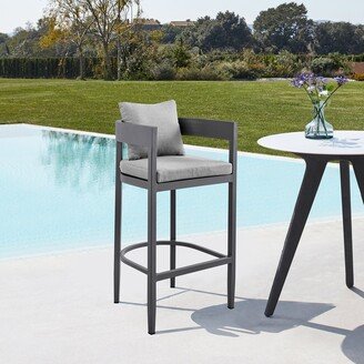 Argiope Outdoor Patio Counter Stool in Aluminum with Grey Cushions