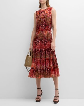 Josephina Floral-Print Ruffle Mesh Midi Dress