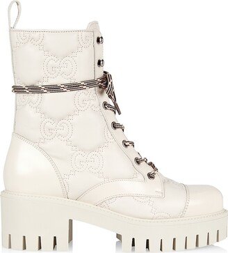 Quilted-Logo Leather Combat Boots