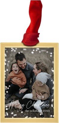 Ornaments: Bokeh Frame Portrait Luxe Frame Ornament, Annual, Gold, White, Rectangle Ornament