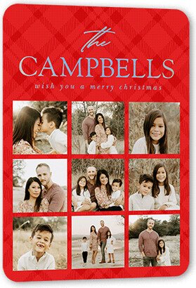 Holiday Cards: Plaid Picture Grid Holiday Card, Iridescent Foil, Red, 5X7, Christmas, Matte, Personalized Foil Cardstock, Rounded