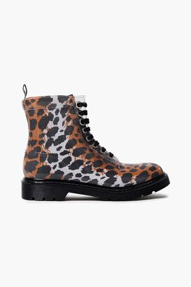 Leopard-print PVC combat boots