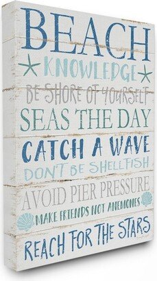 Beach Knowledge Blue Aqua and White Planked Look Sign, 16 L x 20 H