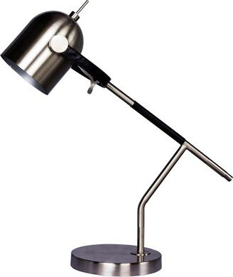 Wrapped Black Leather & Brushed Metal Desk Lamp Steel