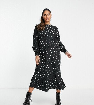 Wednesday's Girl Maternity polka dot midi dress in black