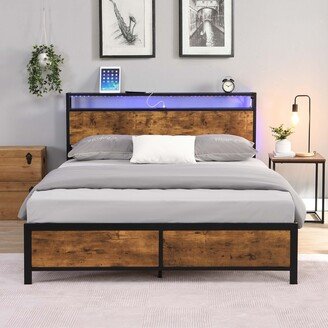 HOMEBAY LED Bed Frame with Storage, USB Ports and Silent Design