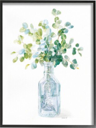 Flower Jar Still Life Green Blue Painting Black Framed Giclee Texturized Art, 16