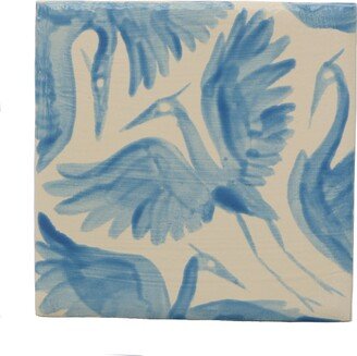 Rosanna Corfe Herons Hand Painted Tile Coaster - Blue, White