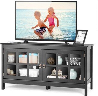 50'' TV Stand Modern Wood Storage Console Entertainment Center w/ 2 Doors Black