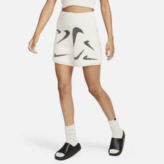 Women's Sportswear Phoenix Cozy Bouclé High-Waisted Slim 4 Knit Shorts in Brown-AB