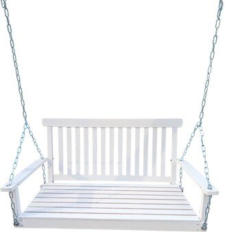 Luxmod Front Porch Swing with Armrests, Wood Bench Swing with Hanging Chains