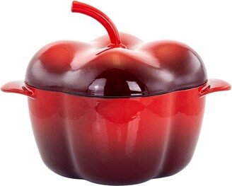 MegaChef Pepper Shaped 3 Quart Enameled Cast Iron Casserole in Red