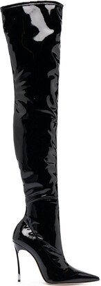 'ultrablade Ultravox' Black Pointed Over-the-knee Boots With Stiletto Heel In Patent Vegan Leather Woman