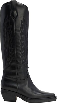 Leather Quilted Western High Boot Knee Boots Black