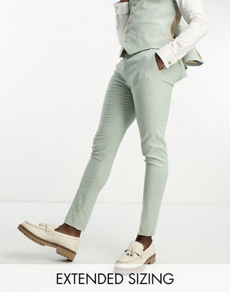 super skinny linen mix suit pants in sage green-AA