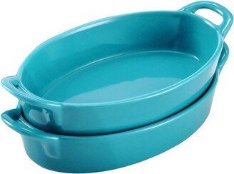 10 x 6 Oval Ceramic Deep Dish Pie Pan, Green Set of 2