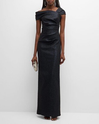 Asymmetric Metallic Jacquard Column Gown