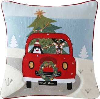 Id Home Fashions Xmas Trip Embroidered Holiday Decorative Pillow, 18x18