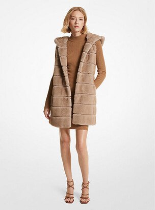 Quilted Faux Fur Hooded Vest-AA