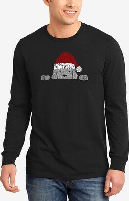 Men's Christmas Peeking Dog Word Art Long Sleeve T-shirt