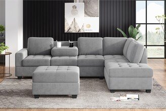 Sectional Sofa with Reversible Chaise and Storage Ottoman