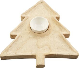 Paulownia Wood Christmas Tree Chip & Dip Set, 14.5 x 13, 14 1/2 x 13, Tan