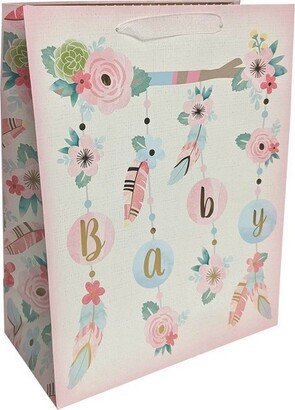 Medium Boho Florals and Feathers Baby Shower Gift Bag - Spritz™